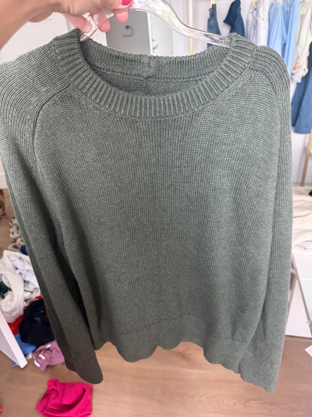 Women's Dark Green Knit Sweater - Picture 3 of 3